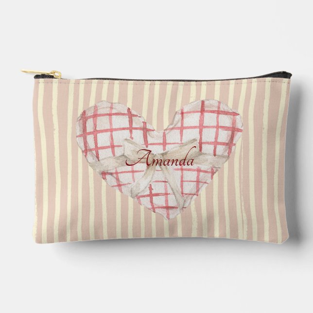 Bolsito Accesorio Pequeño Monograma corazón retro rosado Bandas acuáticas cu (Anverso)