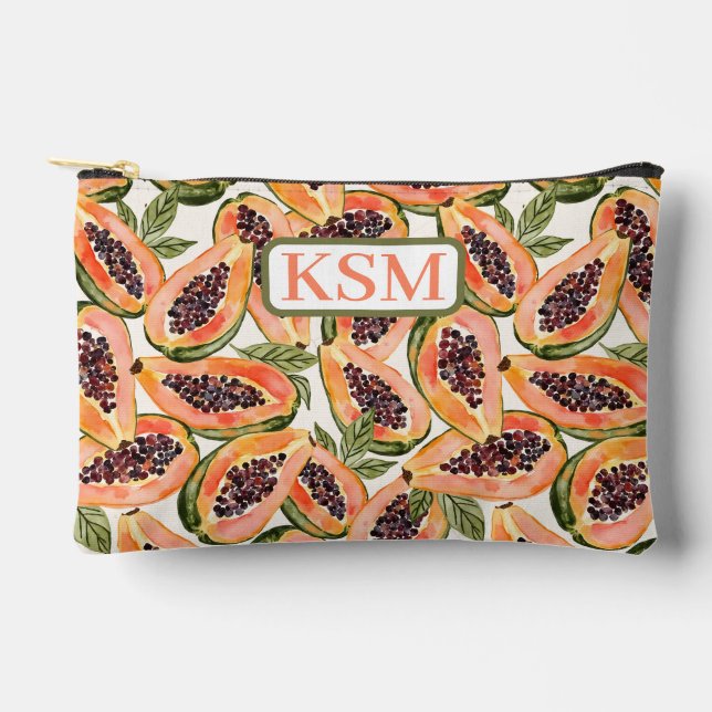Bolsito Accesorio Pequeño Monograma de acuarela de papaya (Anverso)
