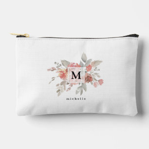Bolsito Accesorio Pequeño Monograma de Acuarela Floral Rosa Elegante