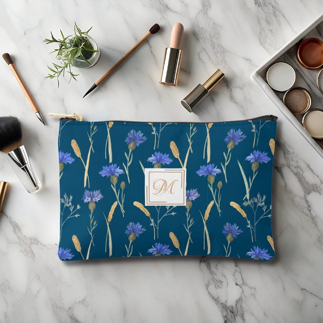 Bolsito Accesorio Pequeño Monograma de flor salvaje floral azul (Subido por el creador)