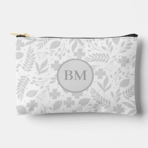 Bolsito Accesorio Pequeño Monograma de hojas boho grises y blancas