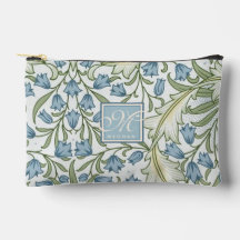 Monograma de la ducha azul William Morris Art Nouv