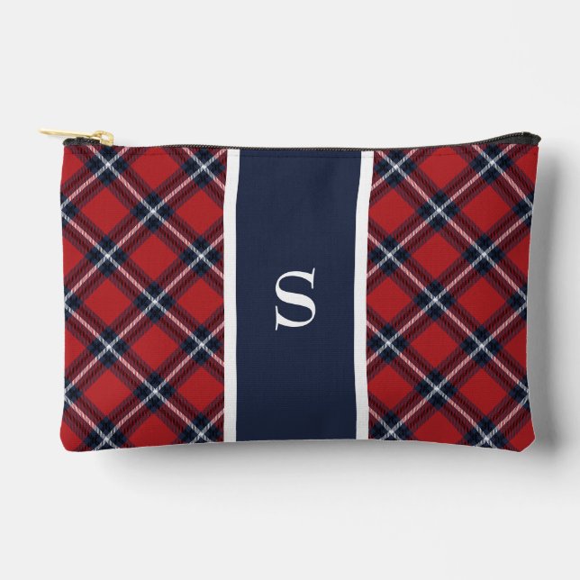 Bolsito Accesorio Pequeño Monograma de Navy Red Tartán Plaid (Anverso)
