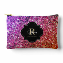 Monograma de nombre con brillo dorado rosa púrpura