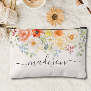Bolsito Accesorio Pequeño Monograma de nombre personalizado acuarela floral 