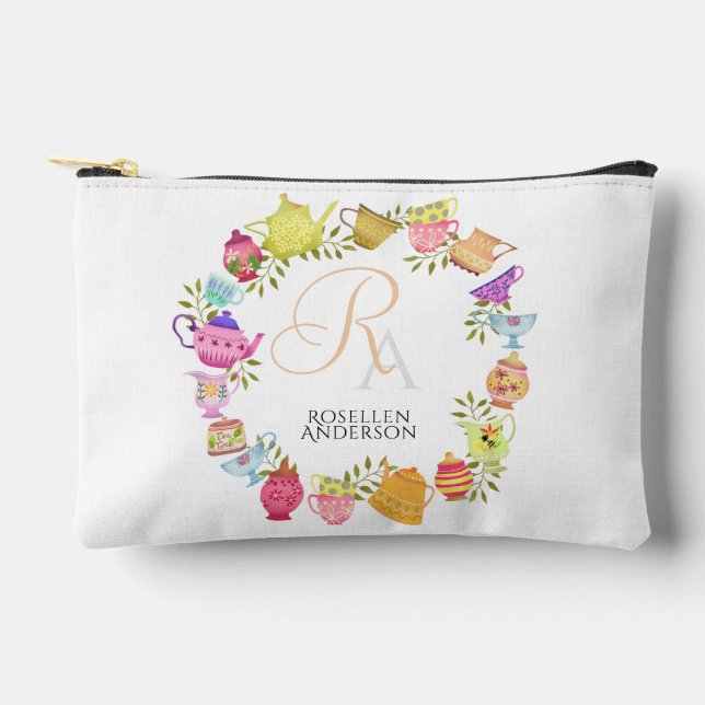 Bolsito Accesorio Pequeño Monograma de ollas de té y tazas (Anverso)