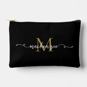 Bolsito Accesorio Pequeño Monograma de tipografía de escritura de oro negro