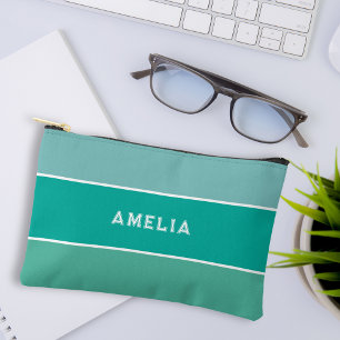 Bolsito Accesorio Pequeño Monograma de variabilidad de rayas verdes de Aqua