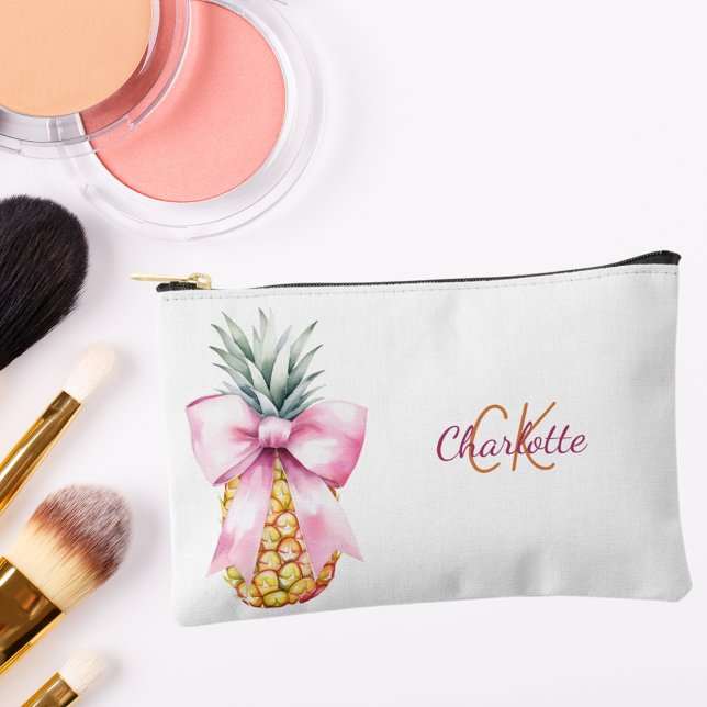 Bolsito Accesorio Pequeño Monograma de verano tropical de piña rosa (Subido por el creador)