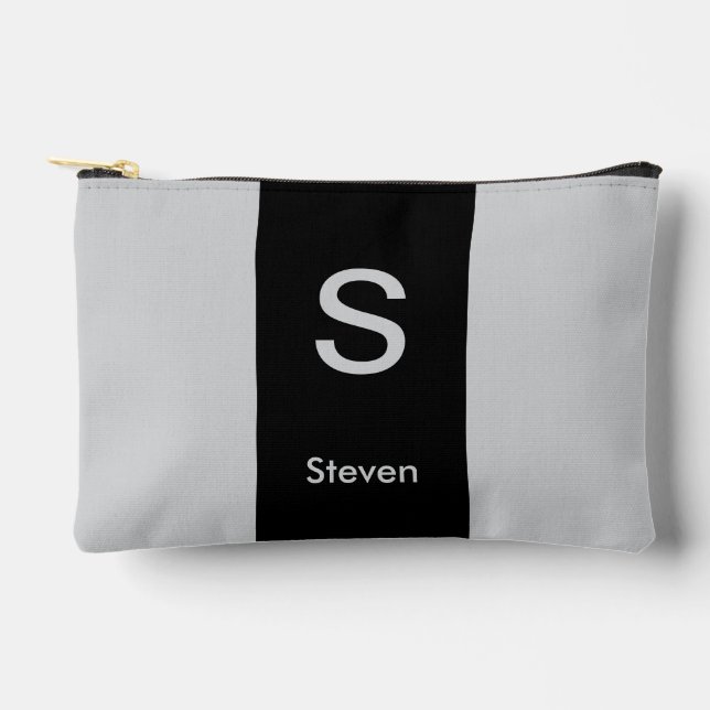 Bolsito Accesorio Pequeño Monograma dos tonos negro moderno y gris (Anverso)