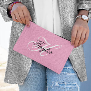 Bolsito Accesorio Pequeño Monograma Elegante en Rosa Blanco y Negro