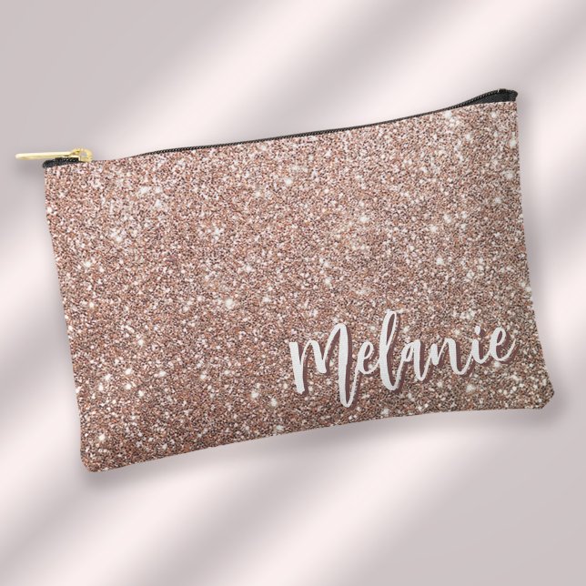 Bolsito Accesorio Pequeño Monograma Elegante Rosa moderno Purpurina de oro (Stylishly Personalize with Your Custom Name.)