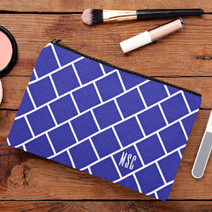 Bolsito Accesorio Pequeño Monograma, Estilo de enrejado azul y blanco