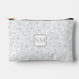 Bolsito Accesorio Pequeño Monograma floral gris blanco suave