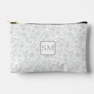 Bolsito Accesorio Pequeño Monograma floral gris blanco suave