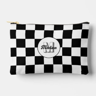 Bolsito Accesorio Pequeño Monograma geométrico retro de cuadros negros y bla