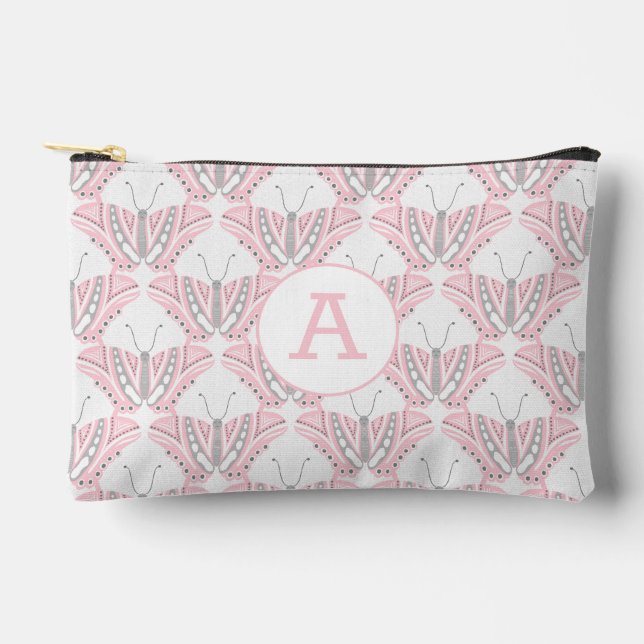 Bolsito Accesorio Pequeño Monograma gris rosa de mariposa (Anverso)