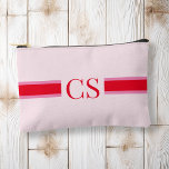 Bolsito Accesorio Pequeño Monograma inicial de banda roja rosada minimalista<br><div class="desc">Crea tu propia bolsa de cosmética y maquillaje personalizada con un moderno monograma de iniciales minimalistas.</div>