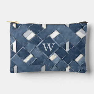 Bolsito Accesorio Pequeño Monograma mezclilla azul y blanca de retazos en en