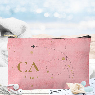 Bolsito Accesorio Pequeño Monograma mínimo de oro Viaje avión Salmon rosa