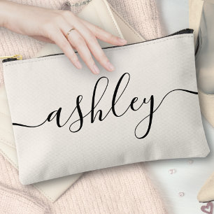 Bolsito Accesorio Pequeño Monograma moderno elegante caligrafía guión marfil