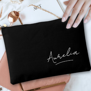 Bolsito Accesorio Pequeño Monograma moderno guión negro nombre de firma moda