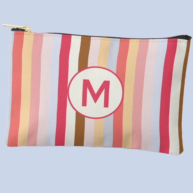 Bolsito Accesorio Pequeño Monograma Monograma Banda de caramelo Pastel Moder (Modern monogram initial pastel awning stripe zip accessories pouch)