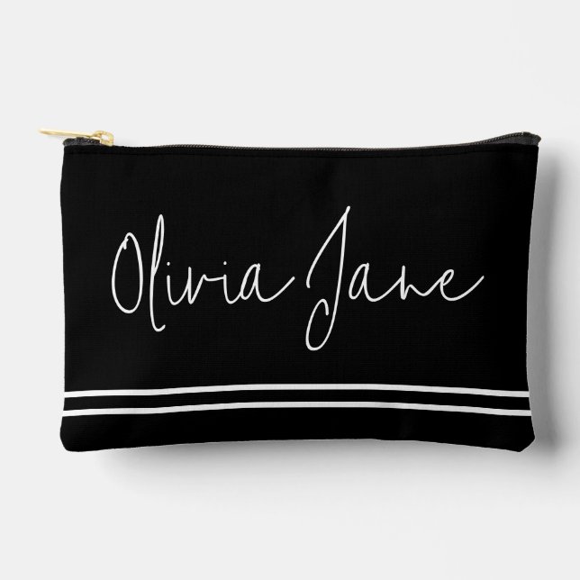 Bolsito Accesorio Pequeño Monograma Nombre franjas blancas modernas (Anverso)