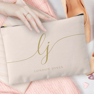 Bolsito Accesorio Pequeño Monograma Nombre inicial rosado personalizado Oro