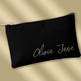 Bolsito Accesorio Pequeño Monograma Nombre oro Minimalista moderno Negro