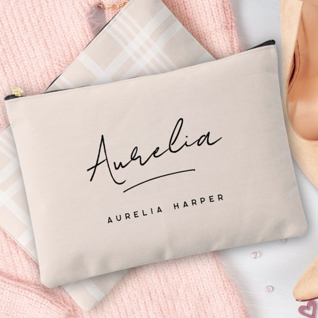 Bolsito Accesorio Pequeño Monograma Nombre Rosa Personalizado Etiqueta Firma (Subido por el creador)