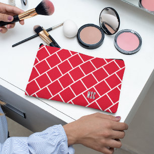 Bolsito Accesorio Pequeño Monograma, Patrón de enrejado elegante rojo y blan
