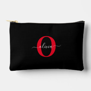 Bolsito Accesorio Pequeño Monograma personalizado Nombre de guión Negro Blan