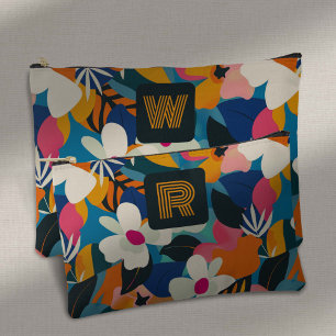 Bolsito Accesorio Pequeño Monograma retro 70 Patrón floral boho moderno