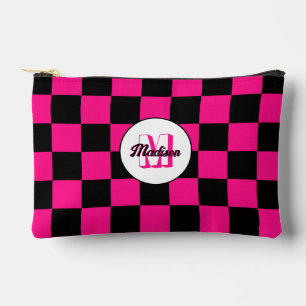 Bolsito Accesorio Pequeño Monograma retro geométrico negro de color rosa cal