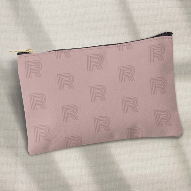 Bolsito Accesorio Pequeño Monograma rosa oro moderno para mujeres (Pink monogram small women's accessory pouch..)
