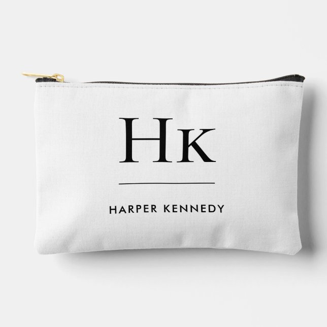 Bolsito Accesorio Pequeño Monograma simple elegante Monograma Bridal Blanco  (Anverso)