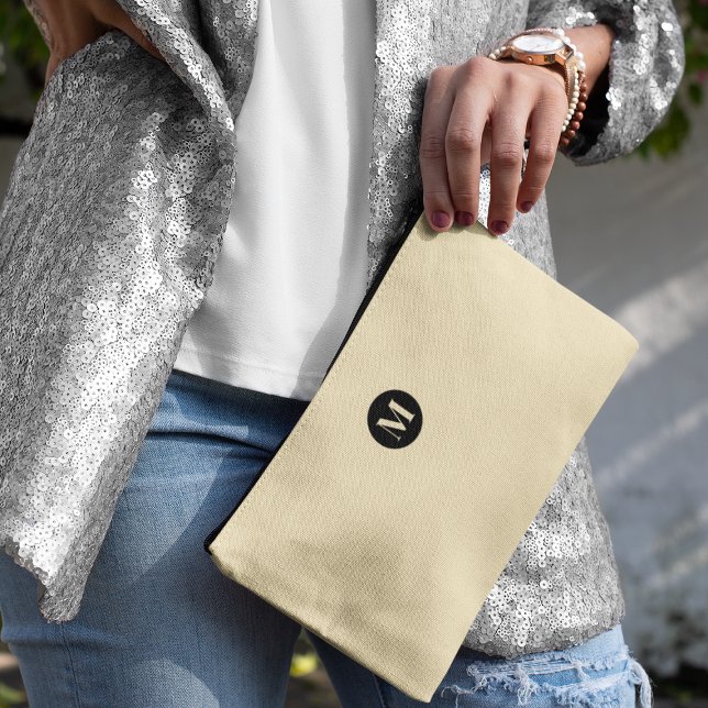 Bolsito Accesorio Pequeño Monograma simple Neutral elegante negro y beige (Subido por el creador)