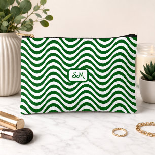 Bolsito Accesorio Pequeño Monograma Verde Blanco Raya Ondulada Chic Retro