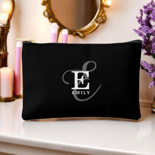 Bolsito Accesorio Pequeño Monograma y nombre de caligrafía de estilo negro