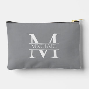 Bolsito Accesorio Pequeño Monograma y nombre Gris elegante y personalizado