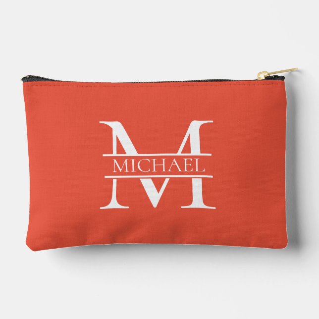 Bolsito Accesorio Pequeño Monograma y nombre Naranja elegante personalizado (Reverso )