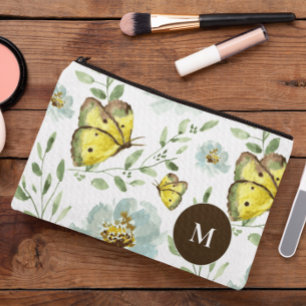 Bolsito Accesorio Pequeño Monogramada Acuarela amarilla Mariposa floral