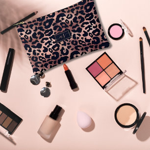 Bolsito Accesorio Pequeño Monogramado de impresión de Leopardo negro Rosa de