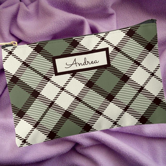 Bolsito Accesorio Pequeño Monogramado moderno clásico Sage Green Plaid (Subido por el creador)