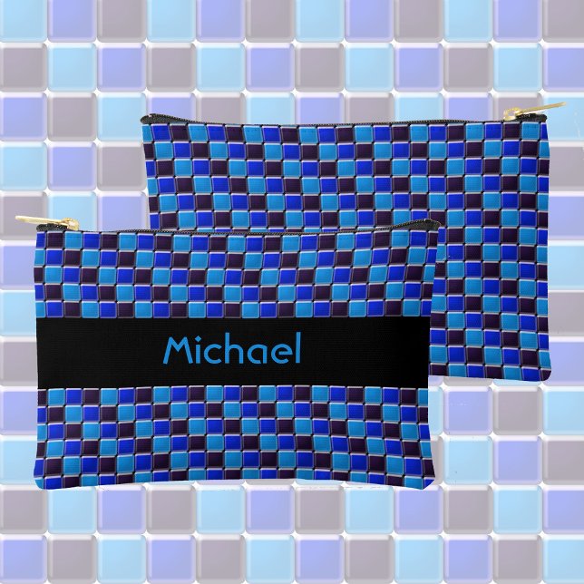 Bolsito Accesorio Pequeño Mosaico moderno en negro, azul real, personalizado (Subido por el creador)