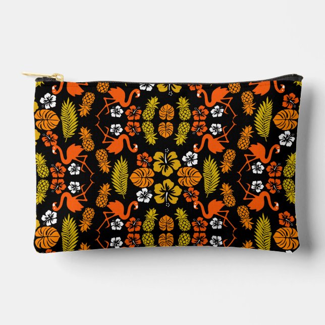 Bolsito Accesorio Pequeño Naranja brillante Floral Tropical Patterado (Anverso)
