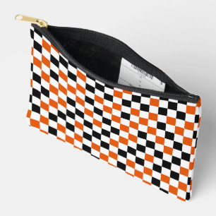 Bolsito Accesorio Pequeño Naranja Negro y Blanco Cuadros