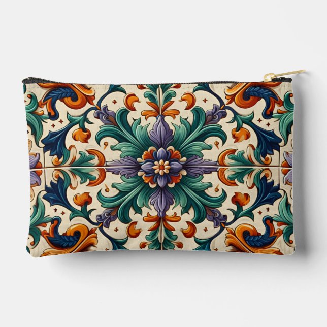 Bolsito Accesorio Pequeño Naranja verde morado Azulejos portugueses mosaicos (Reverso )
