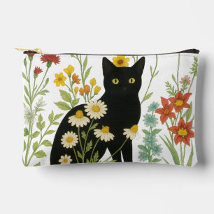 Bolsito Accesorio Pequeño Naturaleza botánica: gato negro en jardín de flore